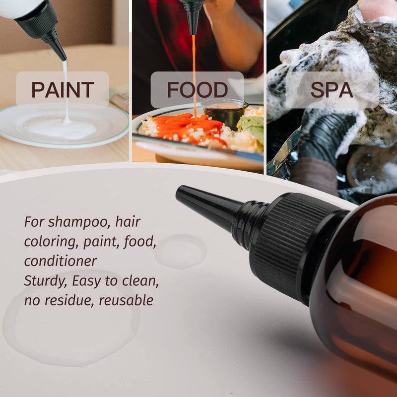 Tekson Hair Color Applicator Bottles, 5 Pack Refillable Squeeze Bottle, Empty Plastic Twist Top Cap Bottles (3.4 OZ, Amber) - Image 2